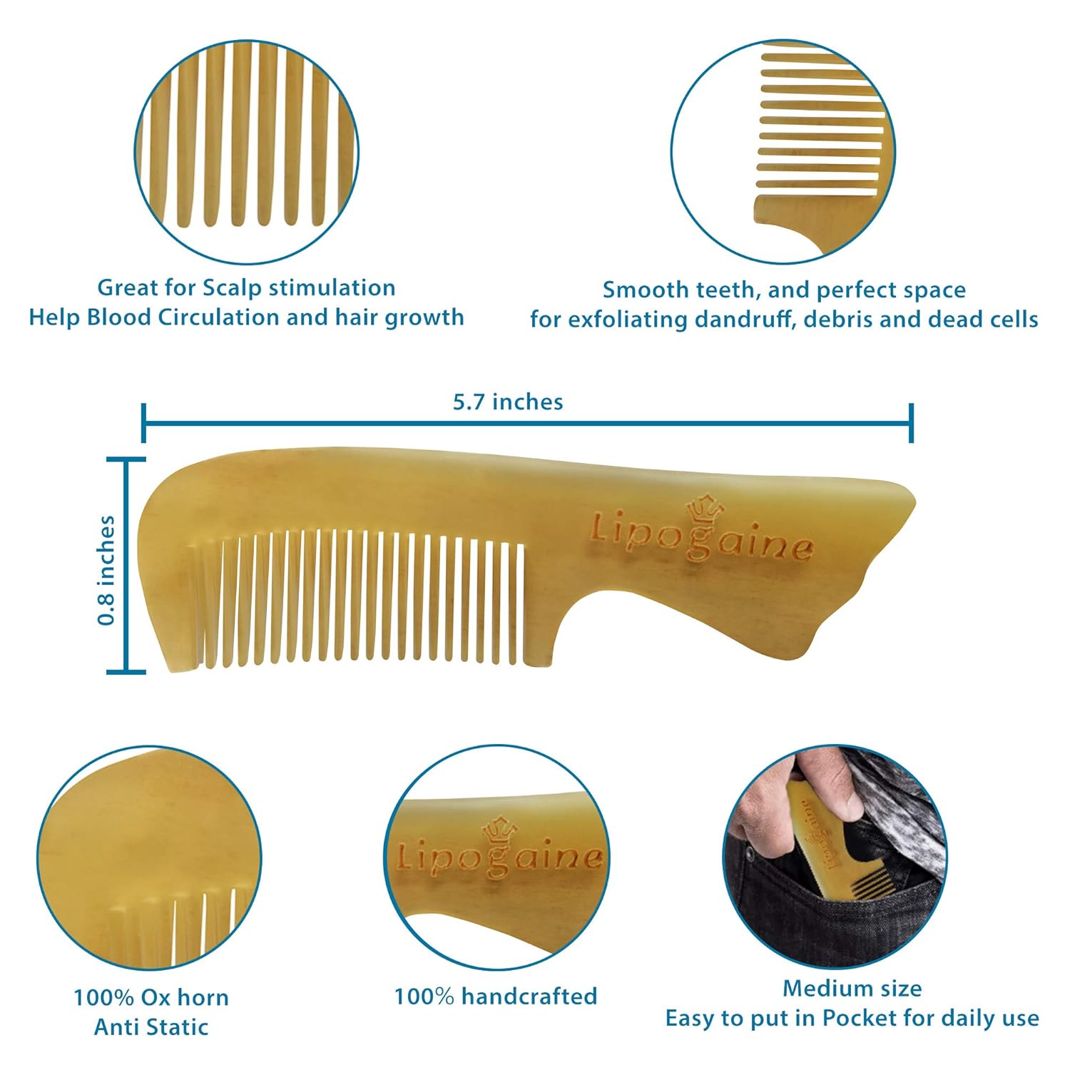 Amazon Com Lipogaine No Static Buffalo Horn Hair Comb For Scalp