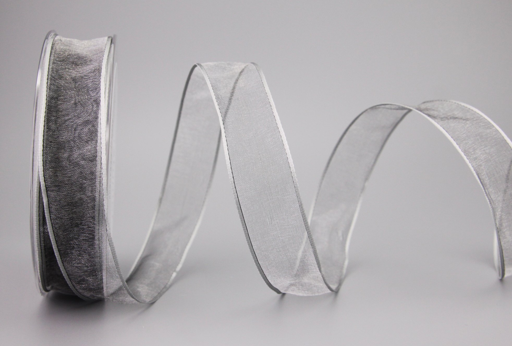 finemark 20 m x 25 mm Decorative Ribbon Chiffon Grey Gift Ribbon Transparent Organza with Stable Edges Premium Quality Wedding Birthday Chiffon Ribbon Plain
