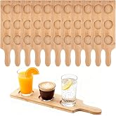 LemonRoad Shot Flight Board Bamboo 3 Slots Tray, Natural, 12 Pcs | Tasting Paddle for Whiskey Beer Wine Cocktails, 2.17 Inch Base Slots, Bamboo Drink Samplers, Home Bar Party Serving