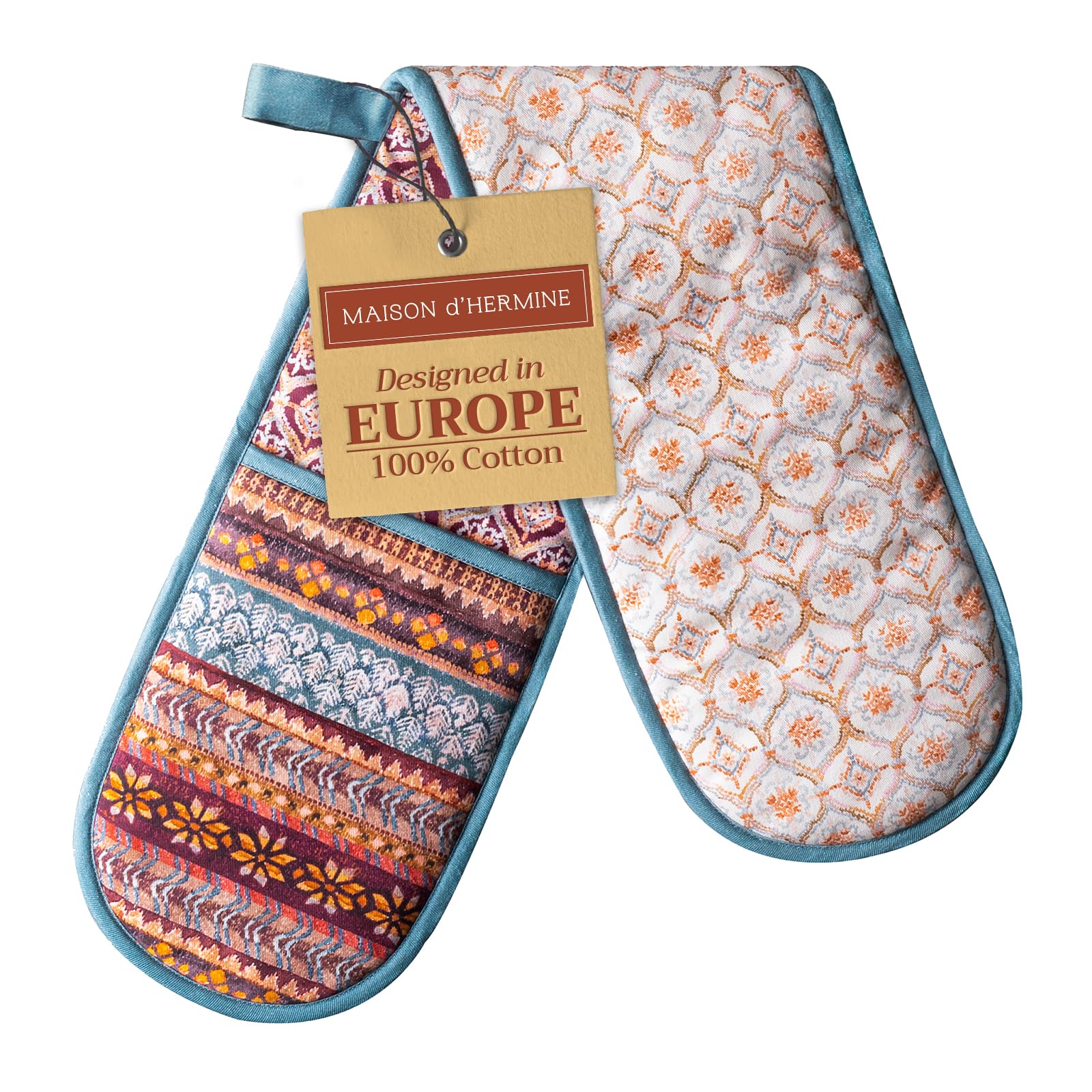 Maison d' Hermine Double Oven Mitt (18 cm x 89 cm) 100% Cotton Heat Resistant BBQ Cooking Gloves with Loop for Christmas Decorations Baking Cooking Barbeque Handling Hot Pan (Fair Isle) โ image 1
