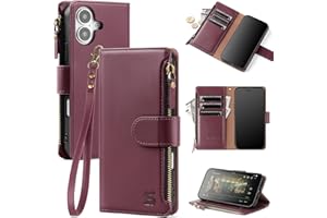 Shieldtop Compatible with iPhone 17 Wallet Case with Card Holder,Women Men RFID Blocking PU Leather Flip Cover Wrist Strap Zipper Credit Card Slots,Phone Case for Apple 17 6.3",Wine Red