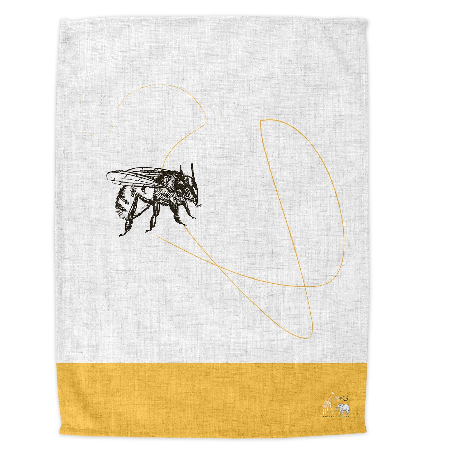 M & G Mustard and Gray - Bee Swirl Cotton Tea Towel - Printed in the UK