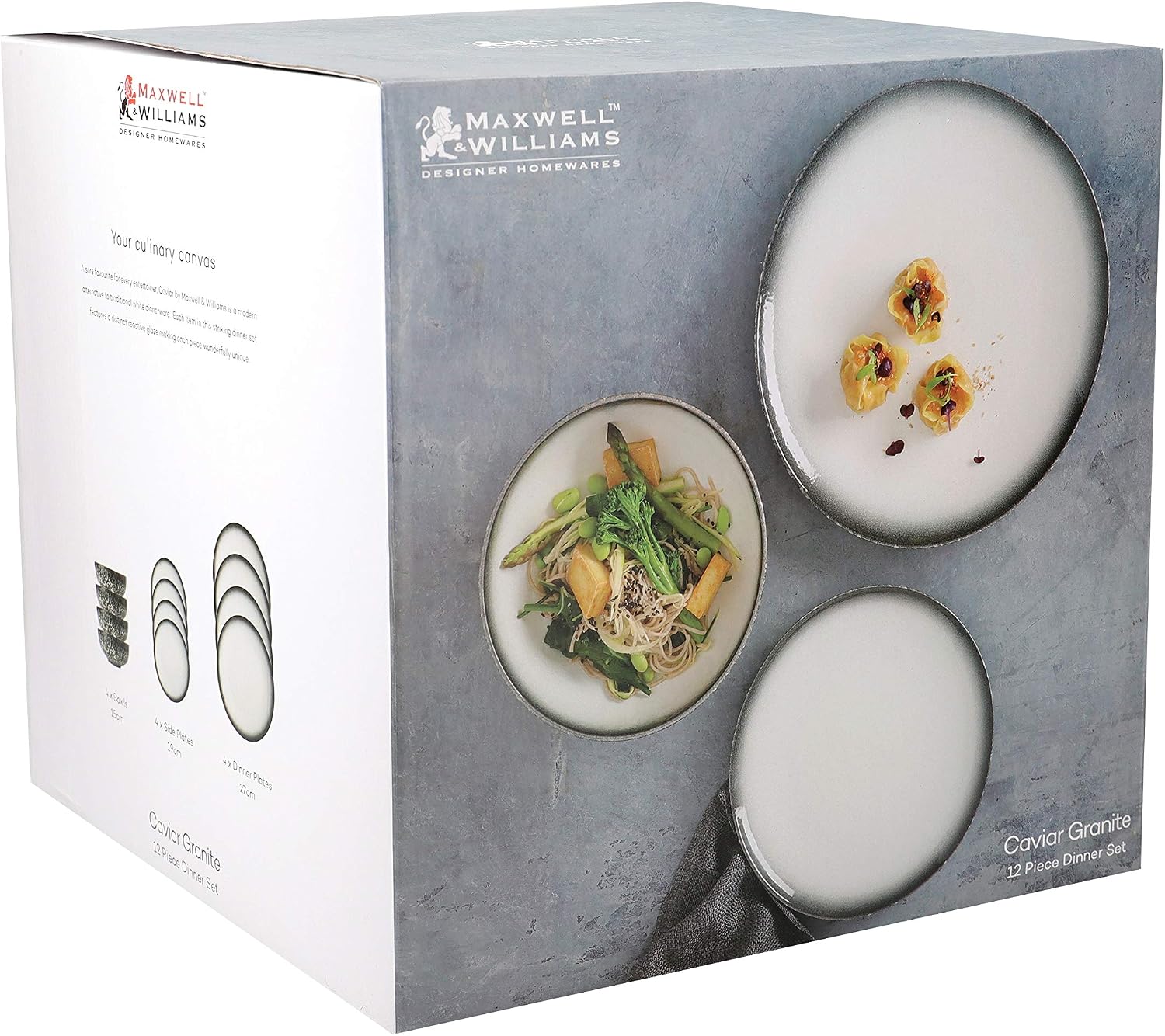 Maxwell & Williams AX0272 Caviar Granite 12 Piece Dinner Set, Gift Boxed, Porcelain - Image 3