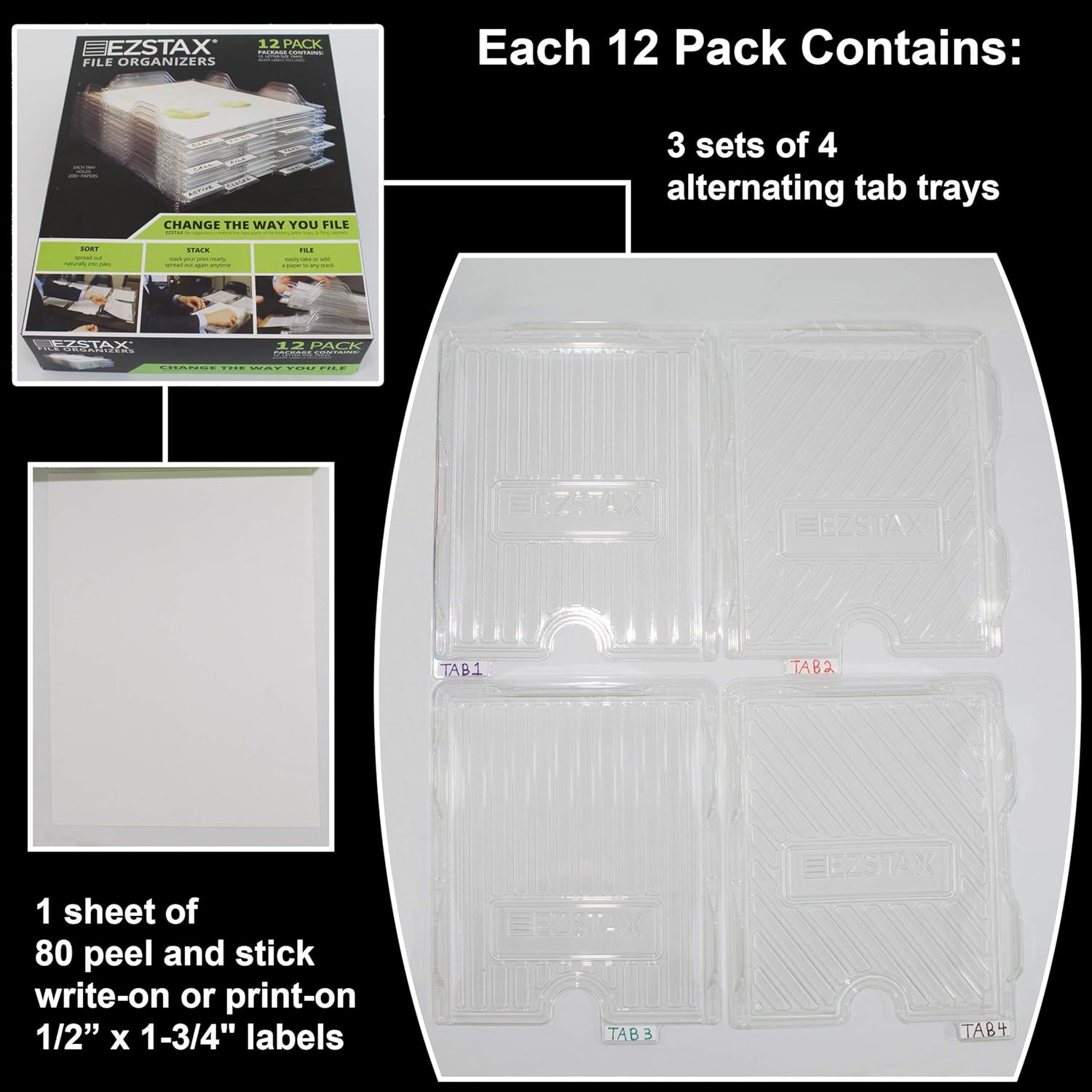 EZSTAX File Organizers - Letter Size, Stackable Trays For Desk - For Office Files, Mail, Documents - 12 Pack: Home Improvement