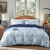 OAITE Duvet Cover Queen Size,Reversible Leaf Blue Duvet Cover Set with Zipper Closure, 3 Pieces Modern Patterns Soft Microfiber Bedding Set with 8 Ties(90’’*90’’,2 Pillow Cases)