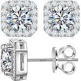 Moissanite Halo Earrings Square 18k Gold Plated 0.56-2.4CT 6-10mm D Color VVS1 Clarity Moissanite Stud Earrings For Women Men Square Stud Earrings 925 Sterling Silver Hypoallergenic Earrings
