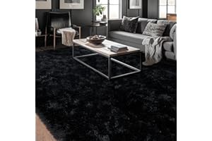 Dssimo Super Fluffy Black 8x10 Area Rugs for Living Room, Modern Large Shag Rug for Bedroom, Non-Slip Plush Shaggy Thick Black Carpet for Nursery Kids Room Boys Girls Dorm Indoor Home Office Decor