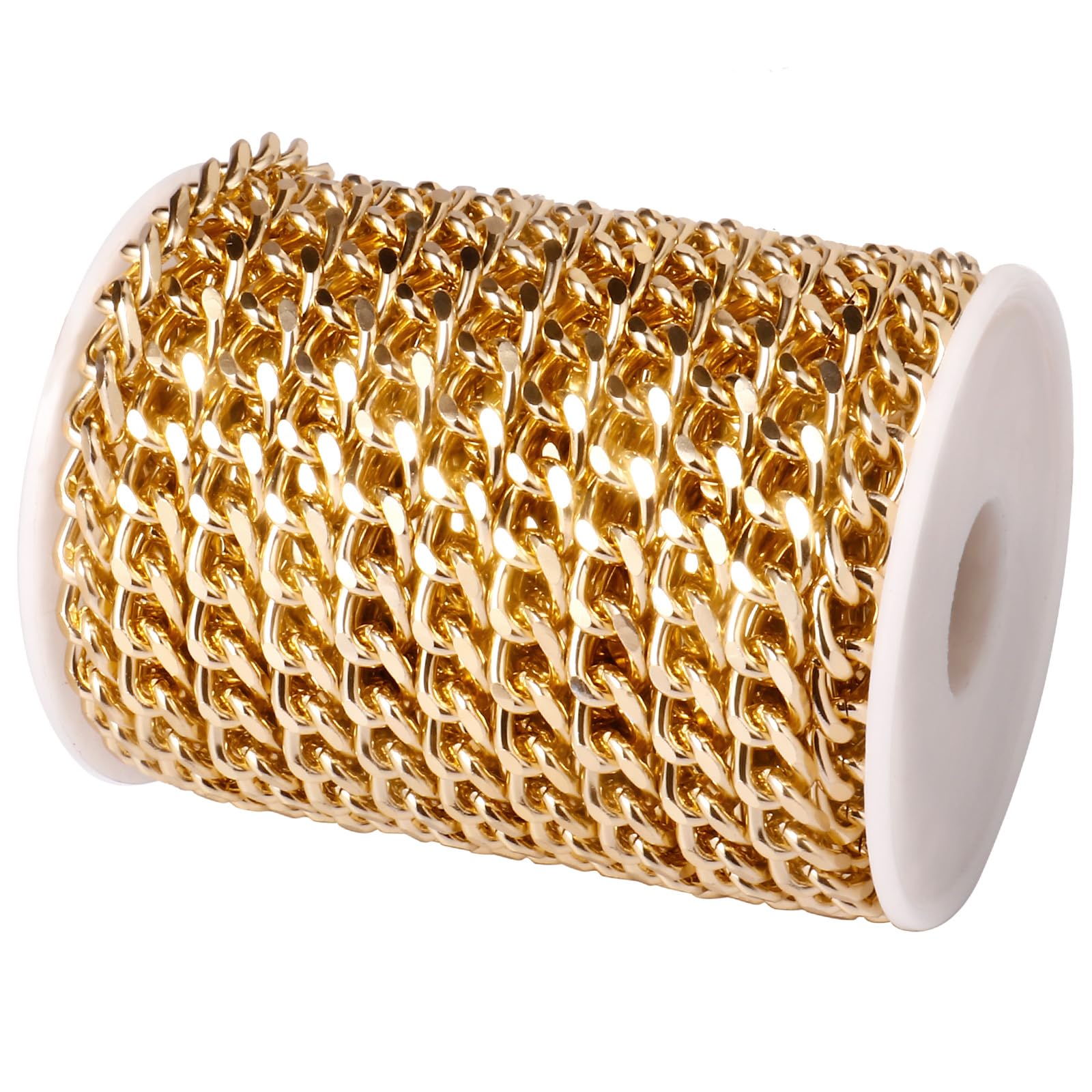 Photo 1 of [33ft] Gold Chain for Jewelry Making, 8.3mm Wide Gold Aluminum Curb Link Chain Roll Bulk for DIY Jewelry Making Craft