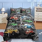 Nesker 5 Pcs Car Comforter Set Twin Size, Colorful Race Car Boys Bedding Grey Bed in a Bag for Kids and Adults, Retro Green Truck Bed Sheet Sets with Fitted Sheet Pillowcases & Shams