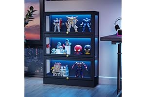 BONITURE Display Cabinet with Acrylic Glass Doors,3-Tiers Curio Cabinet with LED Lighting for Collectibles, Collectibles Toy Organizers Rack & Display Shelf Display Case Storage Cabinet, Black