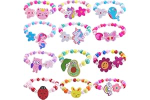 SIELEVIN 12 PCS Girls Bracelet for Kids Unicorn Mermaid Wooden Beaded Bracelets Birthday Party Favors Goodies Bag Stuffers Fillers Cute Pinata Stuffers Rainbow Butterfly Heart Jewelry Gifts