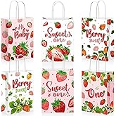 Reallnaive 18 Pcs Berry First Birthday Bags Strawberry First Birthday Decorations Sweet Berry Goodie Treat Bags Gift Wrap with Handles for Strawberry 1st Baby Shower Party Favors Supplies Decorations