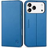 SHIELDON Case Wallet for iPhone 17 Pro Max 6.9-inch 2025 | Genuine Leather, Magnetic Closure, RFID Blocking Credit Card Slot, Kickstand, Foldable Full Protective Cover - Sapphire Blue