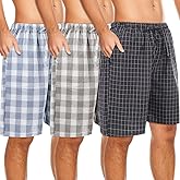 Bunnycool 3 Pack Men Cotton Pajama Shorts Woven Sleep Pajama Lounge Sleep Shorts with Drawstring Pockets