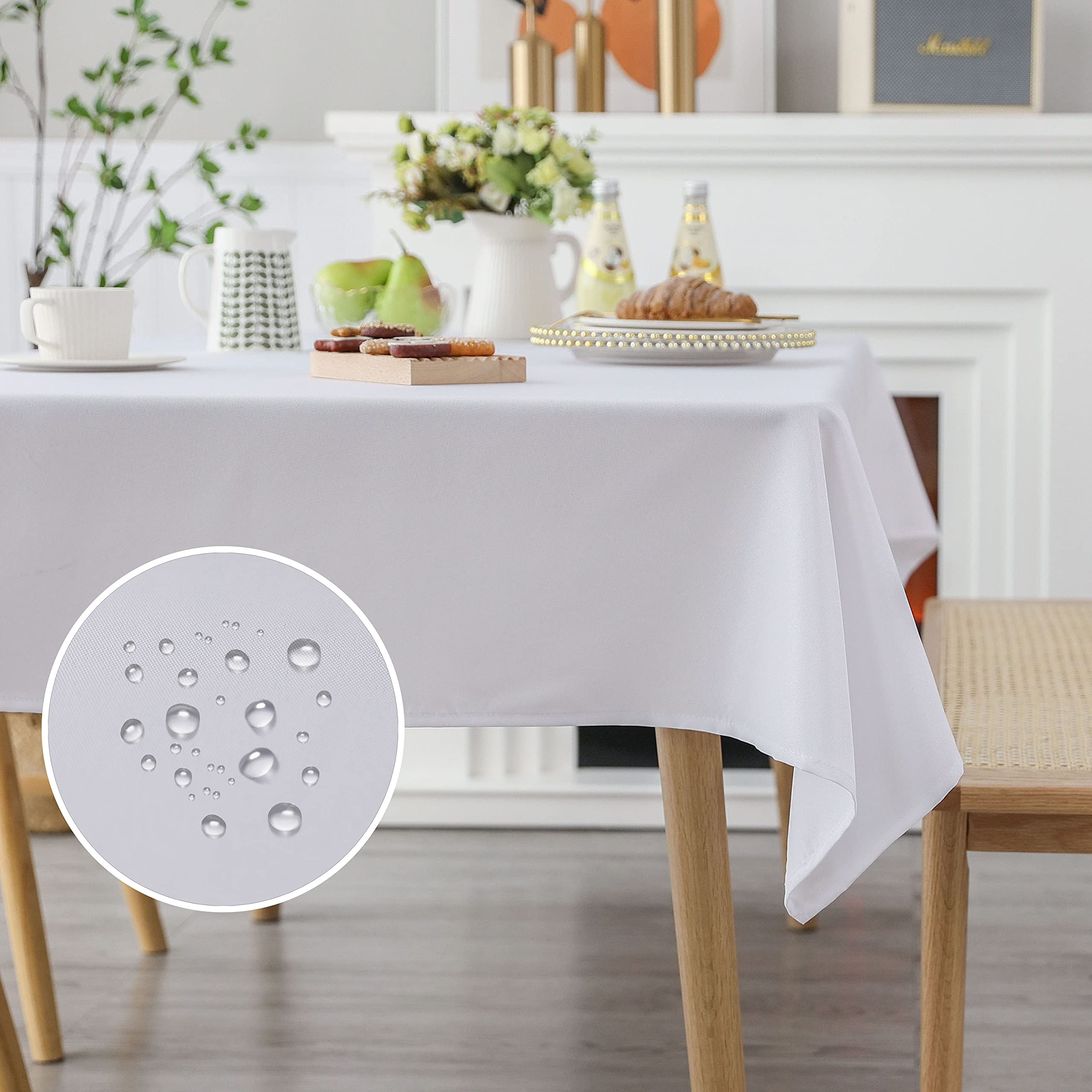 Demetex White Fabric Tablecloth Soft Rectangle Polyester Table Cloth Elegant French Table Cover for Home Office Table Decorations, 152 x 259 cm, White