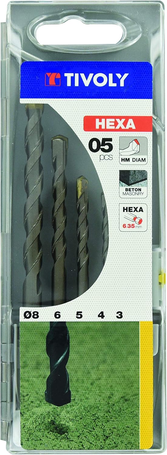 Tivoly 10901670001 Concrete Drill Bit Set Hex, Non Concerné, 6,35mm