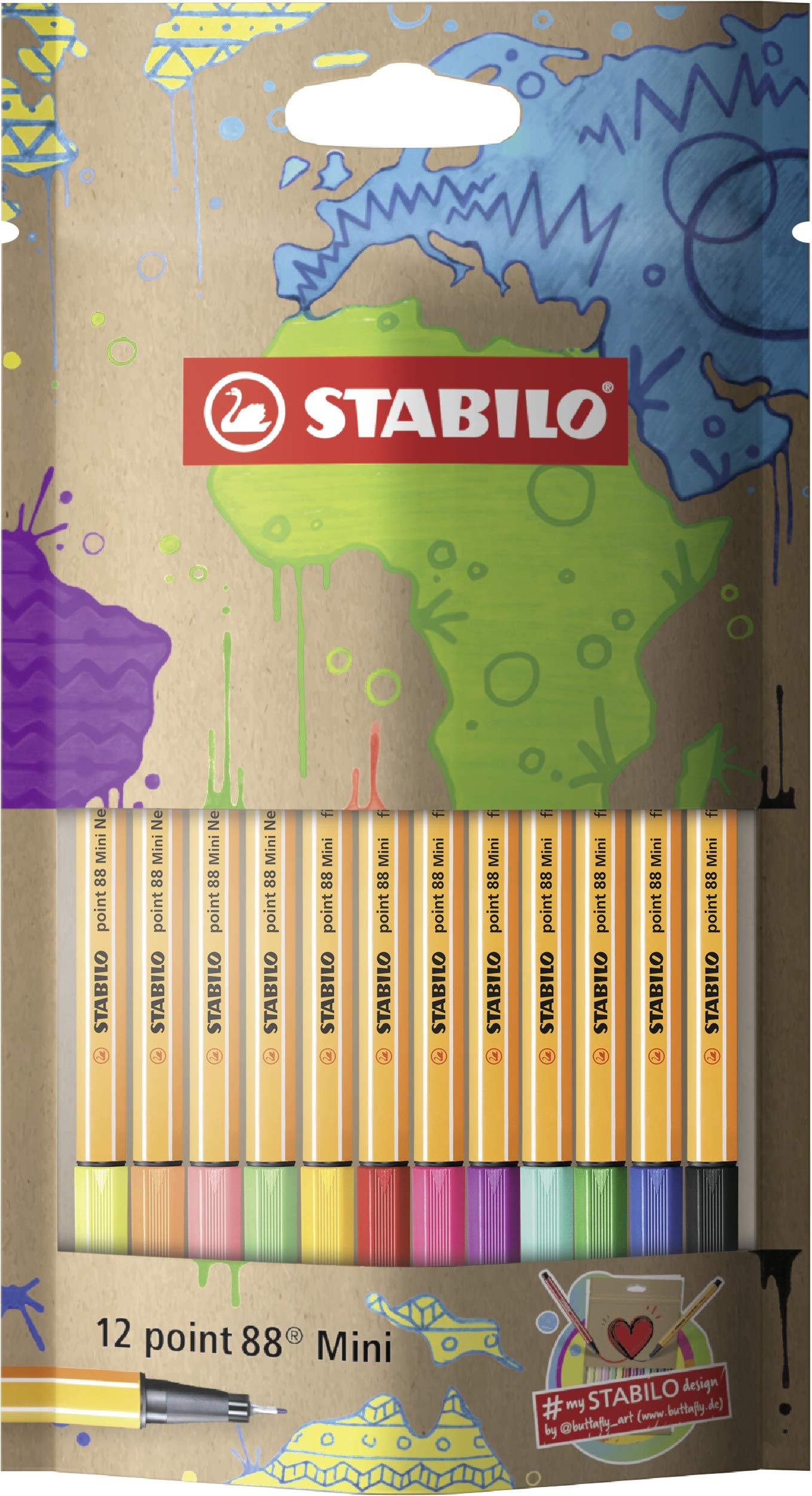STABILO Fineliner point 88 Mini - #MySTABILOdesign - Pack of 12 - Assorted colours