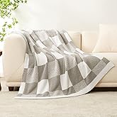 Snuggle Sac Checkered Blanket, Grey Throw Blanket for Couch Checker Microfiber Fluffy Warm Fuzzy Cozy Soft Throw Blanket Reversible Checkerered Blankets for Sofa, Chair, Bed, 60x80 inches