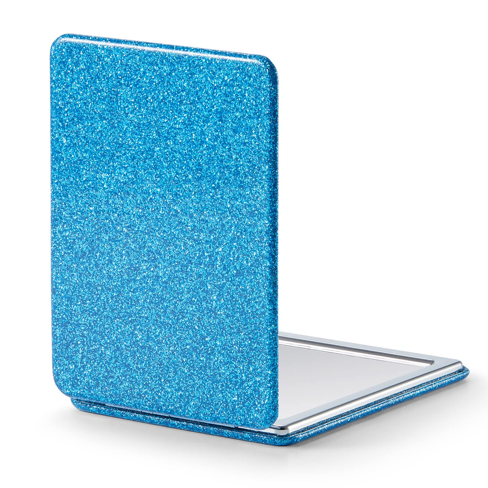 OMIRO Compact Mirror with 1x/3x Magnification, 2-Sided with PU Leather, Pocket Mirror for Wallet, Travel, Gift (Glitter Blue)