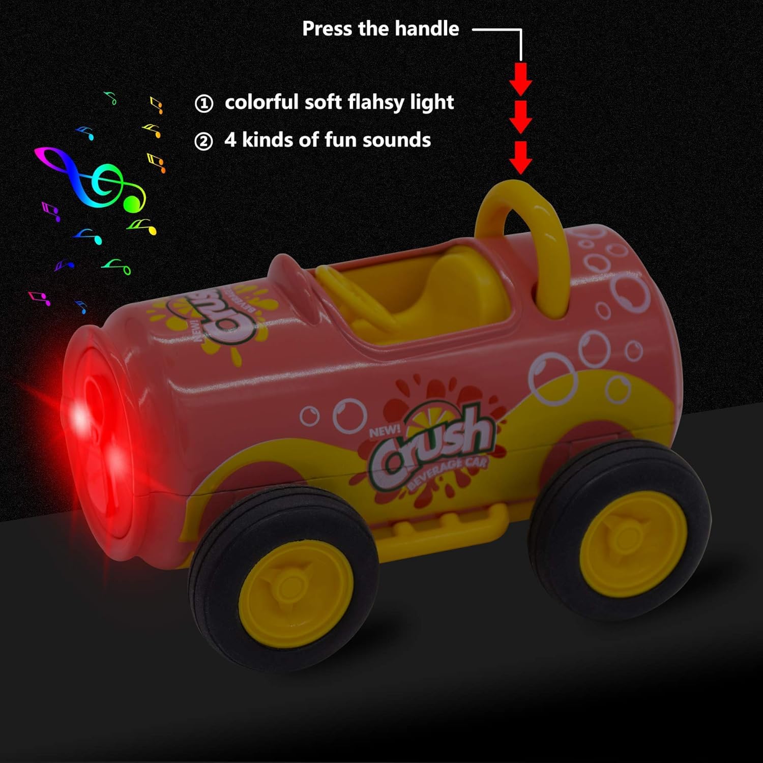 Conzy Pull Back Car Toy for Toddlers, Metal Cute Fun Toy Vehicles with Music and Lights, Christmas Birthday Gift for 2 3 4 5 6 7 8 Year Old Boys Girls (Pink)