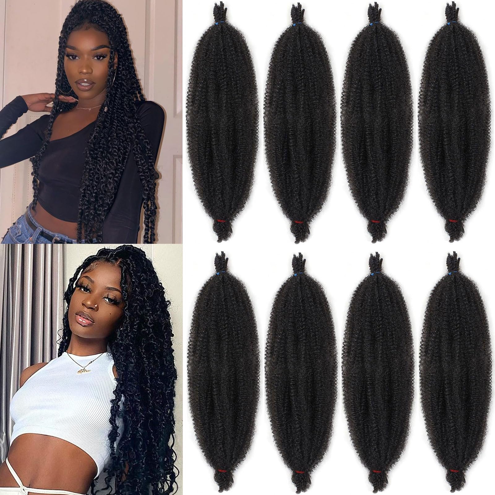 Photo 1 of 30 Inch Pre-Separated Springy Afro Twist Hair 8 Packs Spring Twist Hair For Distressed Soft Locs Natural Black Long Marley Twist Braiding Hair Synthetic Hair Extension For Women (8 Strands/Pack,1B#)