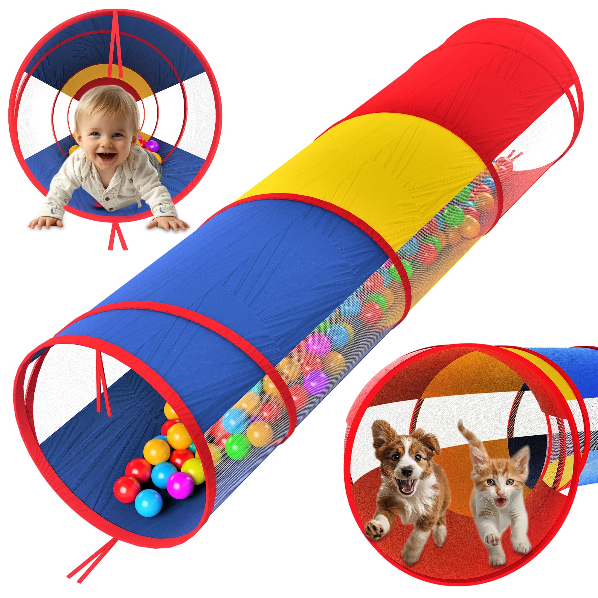 Playz Extra-Large Play Tunnel for Toddlers 1-3 Years – Pop-Up Baby Crawl Tube, Sensory Activity, Indoor & Outdoor Kids Toy, Collapsible for Easy Storage