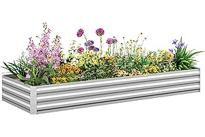 Outsunny 8 x 3 x 1ft Galvanized Raised Garden Bed, Metal Elevated Planter Box, Easy DIY and Cleaning for Growing Flowers, Her