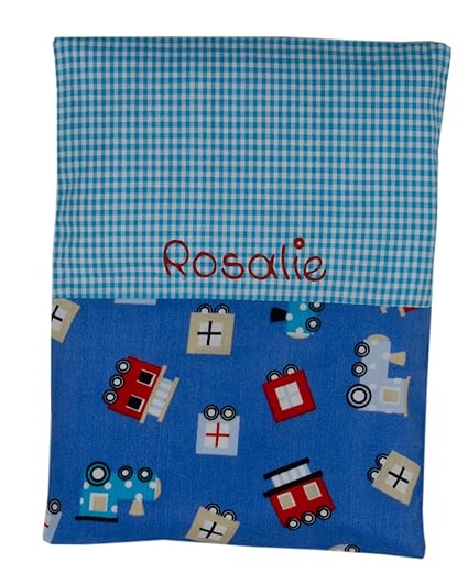 Wärmekissen Kinder mit Namen, Körnerkissen für Baby in verschiedenen Designs (türkis Lokomotive)