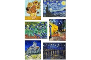 VeGuude Diamond Painting Kits for Adults, 6 Pack Van Gogh Starry Night Diamond Art Kits, 5D Full Drill DIY Crafts for Adults Home Wall Decor Sunflower Irises Café Terrace at Night [12x16in]