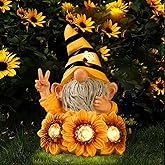 Joint Honglin Garden Sculptures & Statues Resin Summer Bee Gnome with Sunflower, Outdoor Funny Decoration Solar Light Figurine Gifts for Yard, Patio Decor for Mom