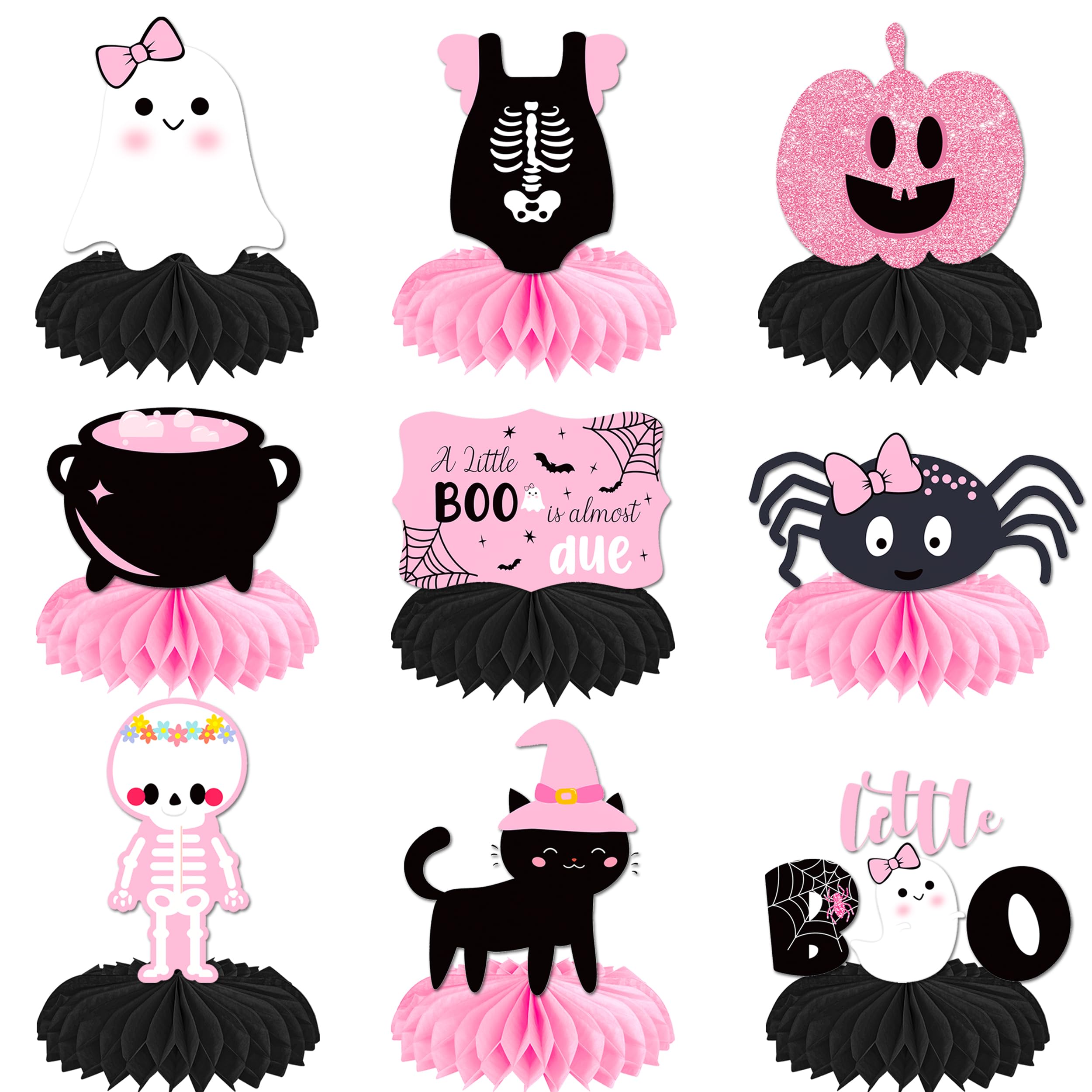 Photo 1 of 12pcs Halloween Party Centerpieces for Table Pink and Black Little Ghost Theme Honeycomb Centerpieces Ghost Boo Pumpkin Bat Theme Decorations for Halloween Trick or Treat Party Supplies