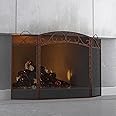 3-Panel Wrought Iron Metal Fireplace Screen 48(L) X 30(H) Spark Guard Cover In B
