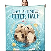 Otter Throw Blanket, Cute Otter Couple Love Design Soft Cozy Flannel Blanket, Valentines Day Anniversary Romantic Gift for Boyfriend Girlfriend Husband Wife (50" x 60")