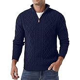 Askdeer Men's Quarter Zip Sweater Mock Neck Pullover Sweater Classic Casual Fisherman Sweaters