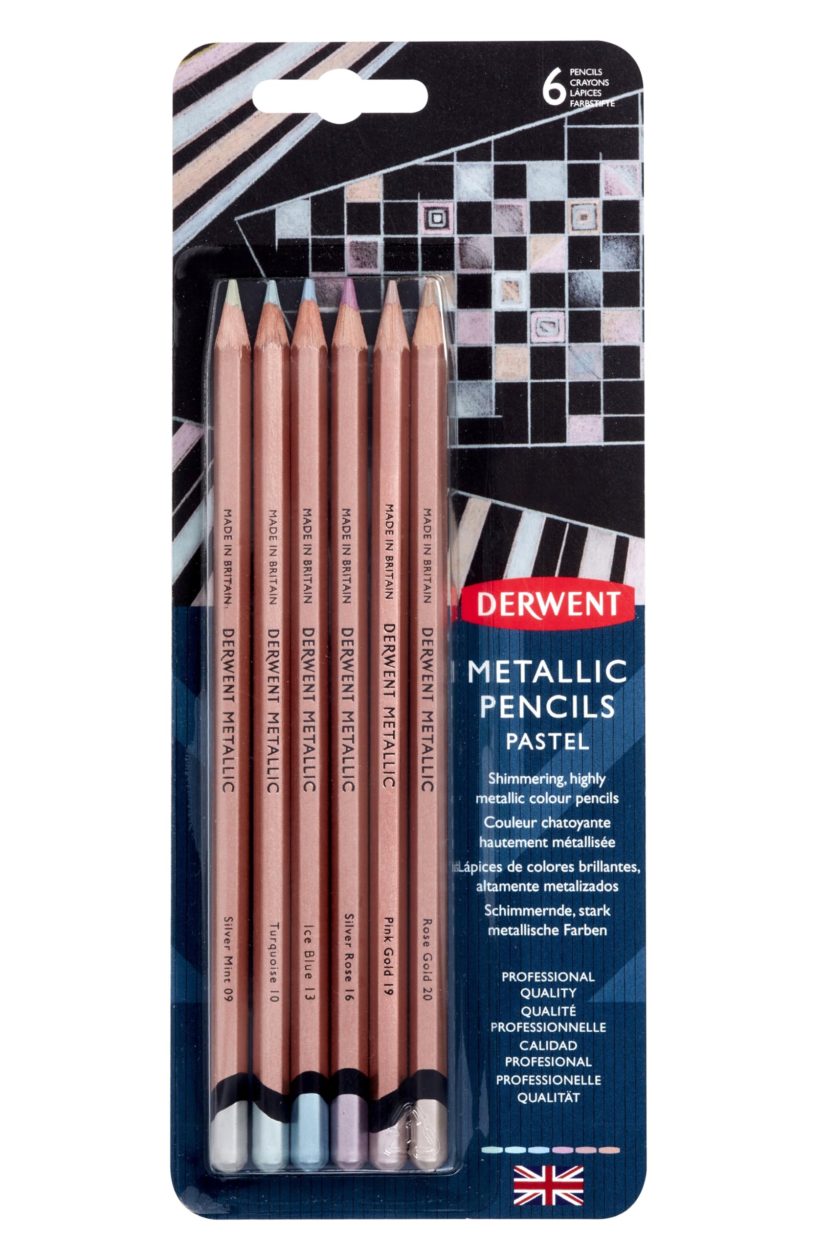 Derwent 2305602 Metallic Pencil Pastel Blister Set, Set of 6, Professional Quality Multicoloured One Size