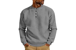 Henley Shirt Men Long Sleeve Casual Mens Henley Waffle Shirts Quarter Button Crewneck Pullover Soft Loose Fit Sweatshirt Tops