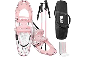 ALPS 14/17/21/25/30 Inch Lightweight Snowshoes for Women Men Youth Kids, Light Weight Aluminum Alloy Terrain Snow Shoes with Pair Antishock Trekking Poles, Free Carrying Tote Bag (Black&White, 17“)……