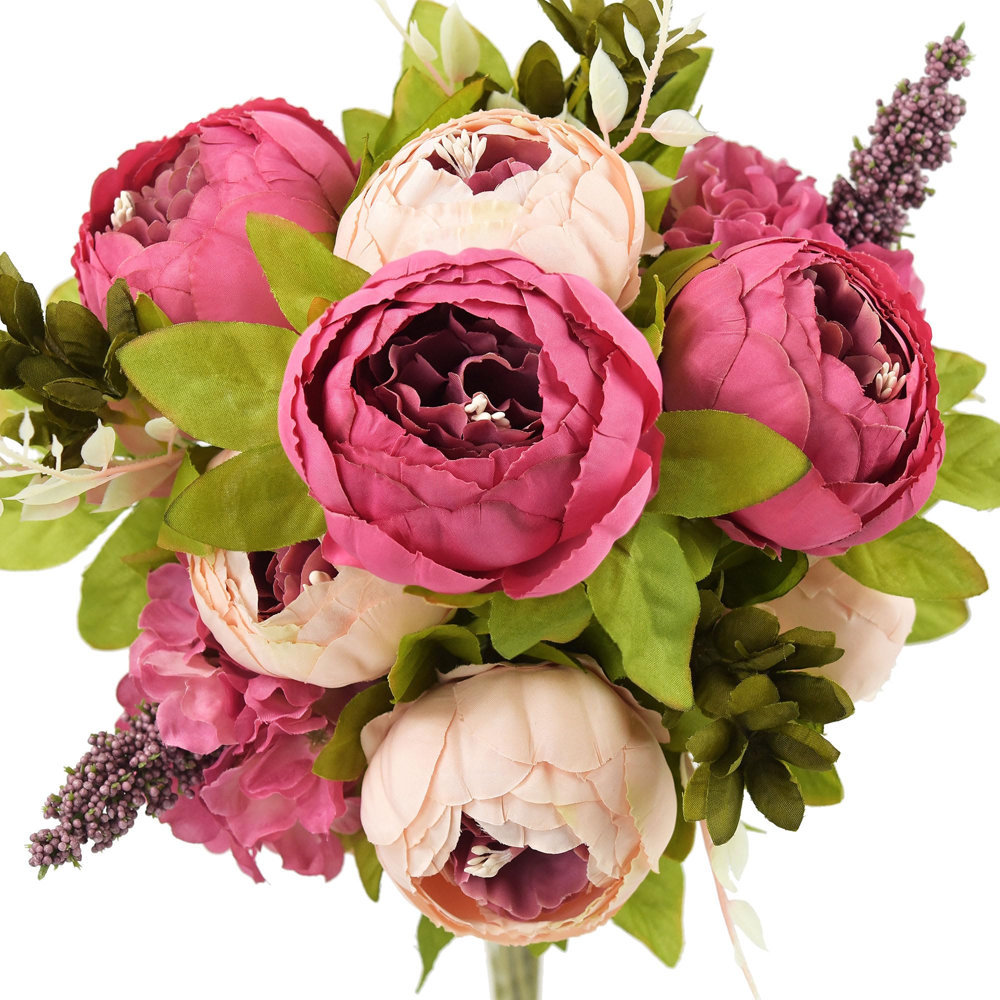 FiveSeasonStuff Mixed Pink Artificial Peony and Hydrangea Bouquet, Silk Flower Arrangement with Greenery for Home Interiors and Display Styling