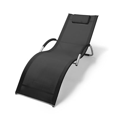 Ampel 24 Wellnessliege Bahamas mit Armlehne, ergonomische Sonnenliege mit Kopfkissen, Gartenliege schwarz/grau, Gartenmöbel a