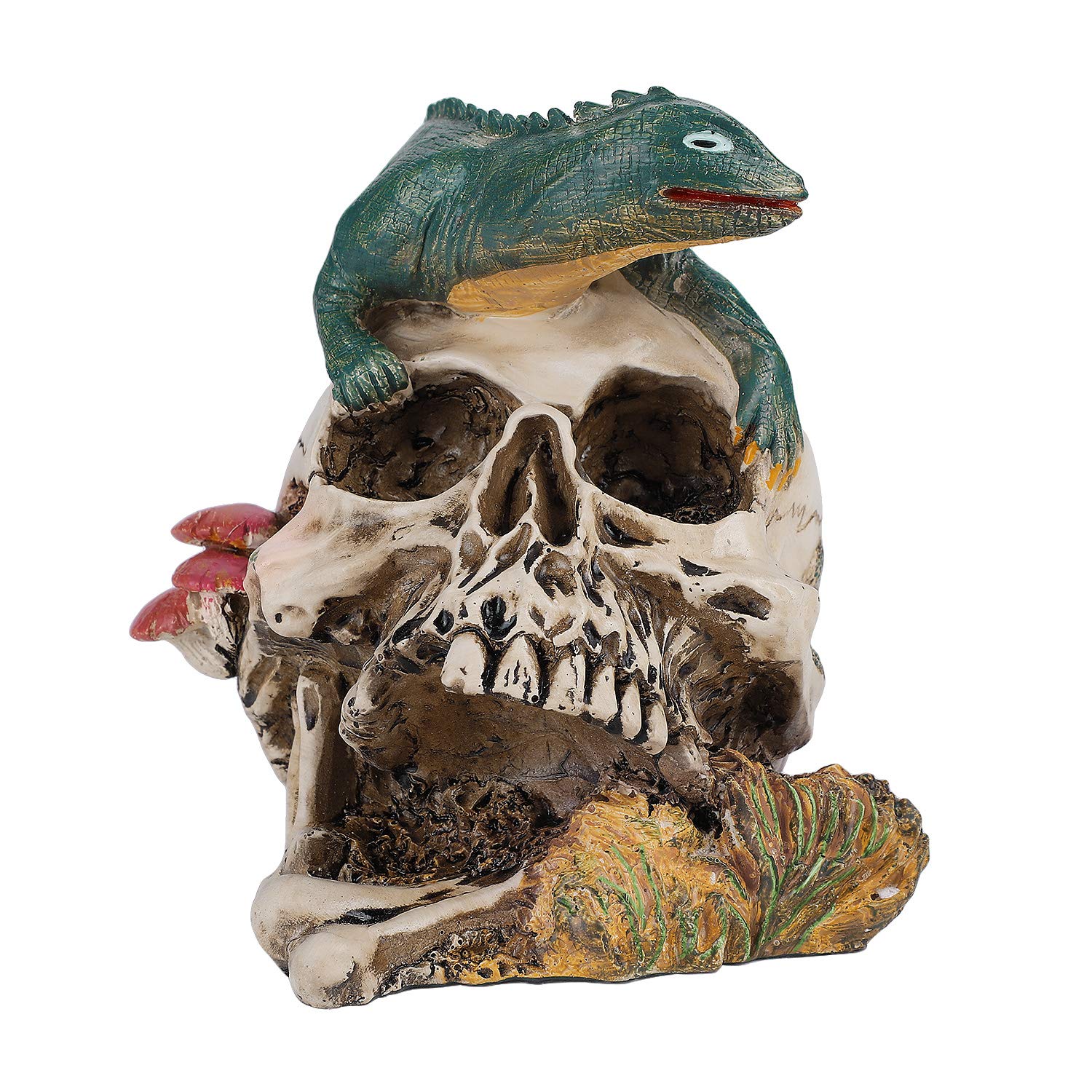 Qchomee Skull Ornament Resin Skull Head Novelty Halloween Ornaments Party Home Desktop Decoration Skull Props Gift for Halloween Statue Skull Figurine Collection,Scary Lizard Skull (11.5cm)
