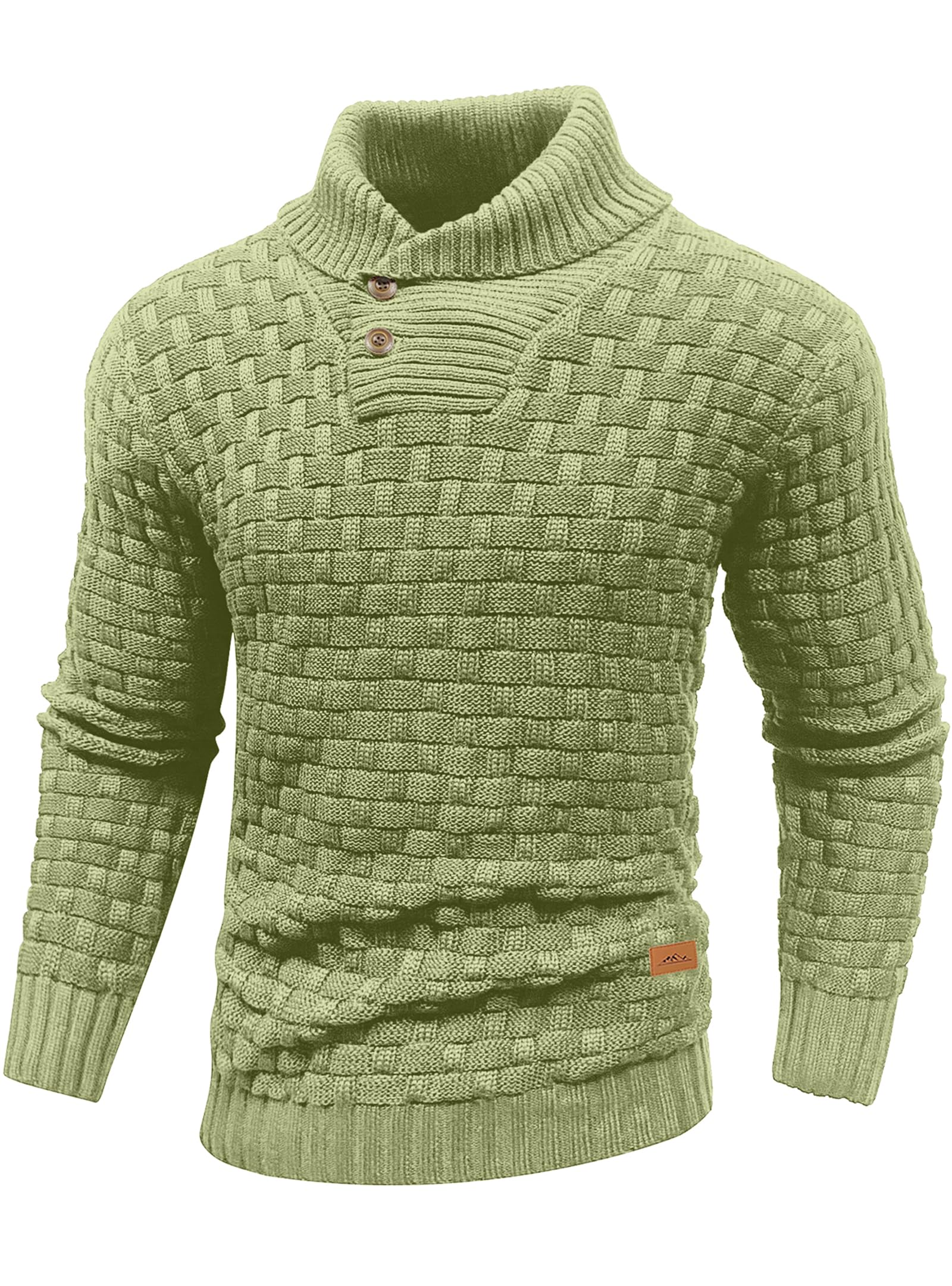 Arcciit Mens Casual Pullover Fall Winter Turtleneck Cable Knit v Neck Fisherman Waffle Sweater Sage Green Image