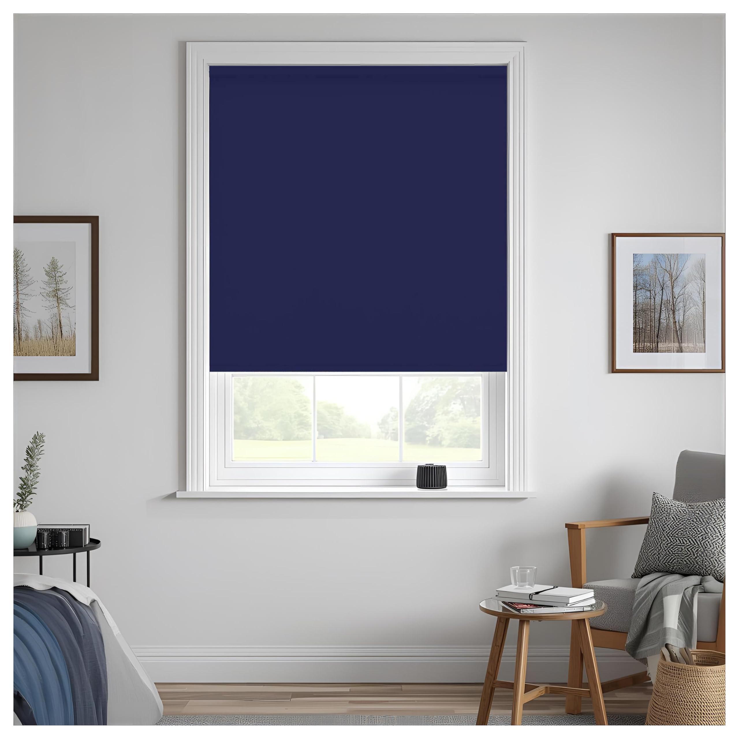 Thermal Insulated Blackout Fabric Roller Blinds, Easy Fit Room Darkening Shades Fittings Included Navy-Blue (Width 90cm x Length 165cm, Blackout, Navy-Blue) (BK004)
