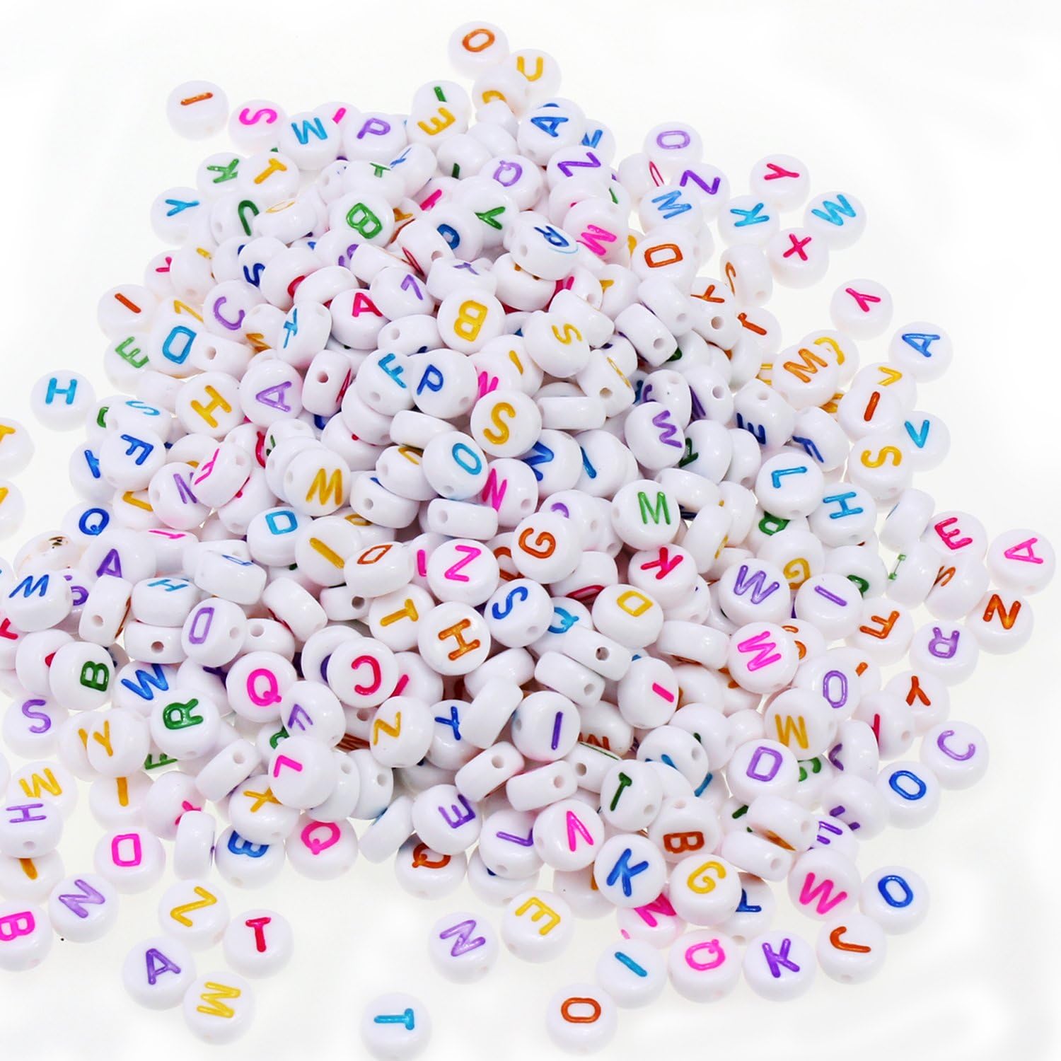 ESUMIC® Mixed 500PCS Acrylic Plastic Letter Beads Colorful Spacer Cube Alphabet Beads for DIY Bracelets Necklaces Chains (Round)