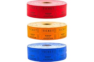 Toysery Multicolor Raffle Tickets - 6000 Tickets (3 Double Rolls of 2000 Tickets Roll), Consecutively Numbered Fundraiser 50/50 Raffle Tickets for Christmas Party, Concert, Carnivals & Other Event