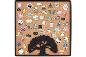BENECREAT Square Tree of Life Pin Board Cork Board, 11.8x11.8inch Bulletin Display Board Wall Mounted Cork Board with Black Frame for Brooch Pin Storage Display, Office Home and School Decor