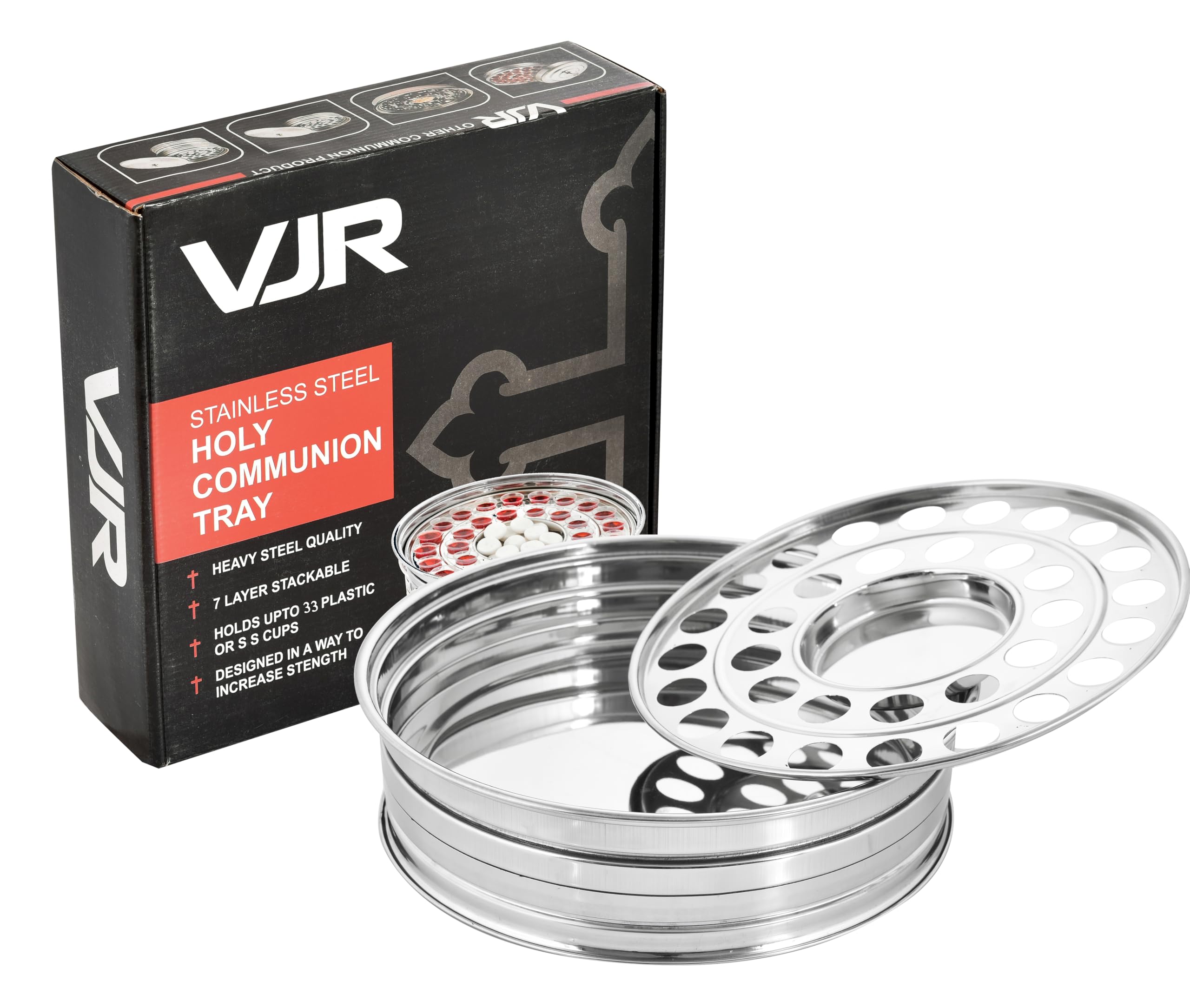 VJR Christian Holy Communion Bread Tray Without lid- Pack Of 1 Silver Stainless Steel Church Supplies Communion Ware Set For Serving Cup Holding Tray Service Equipment