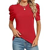 AKEWEI Puff Short Sleeve Sweater for Women Tops Trendy Spring Summer 2025 Business Casual Outfits Knit Crewneck Shirt Blouses