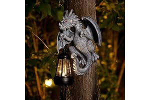 GOODME Garden Statues Tree Hugger Dragon with Solar Lantern,Lawn Decor Outdoor Statue for Patio, Balcony, Yard Ornament,Ideal Dragon Housewarming Gifts & Birthday Gifts for Grandma Mom Women