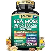 Parrox Sea Moss, Black Seed Oil, Ashwagandha, Turmeric, Chlorophyll, Dandelion, Ginger, Vitamin D3, Black Pepper, Elderberry, ACV, Yellow Dock, Burdock Root, Manuka, Vitamin C, Bladderwrack (60 Caps)