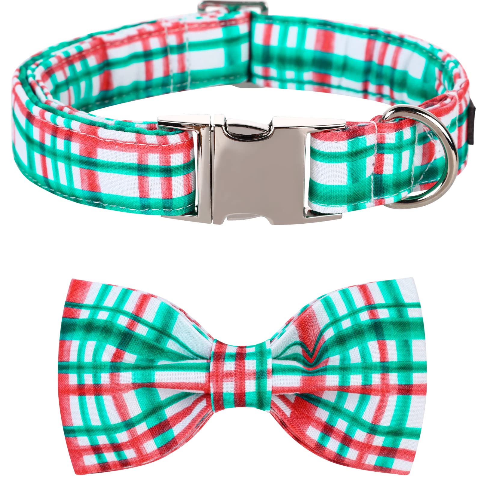 Lionet Paws Christmas Dog Collar with Bowtie, Durable Adjustable Comfortable Cotton Bowtie Collar for Dogs Girl Boy Gift, X-Large, Neck 40-66cm